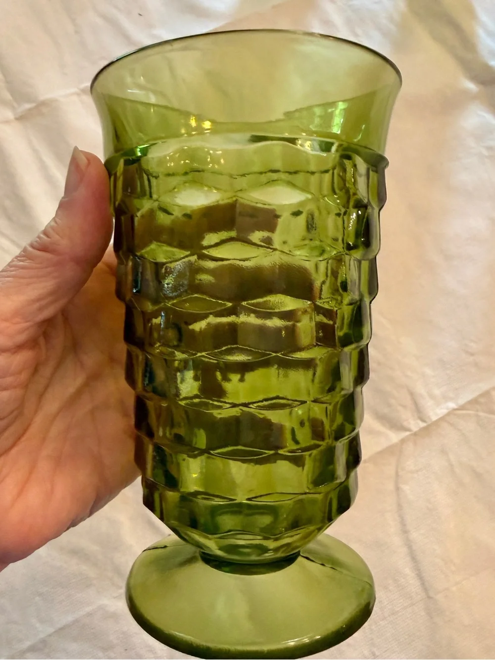 Vintage Indiana Glass Diamond Point Green Goblets Set of 4